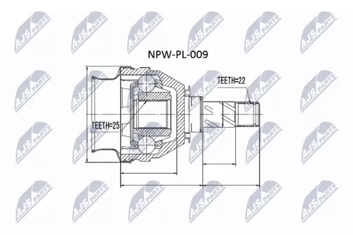 NTY NTY NPW-PL-009 Inner NTY Cv Joint & Boot Kit 