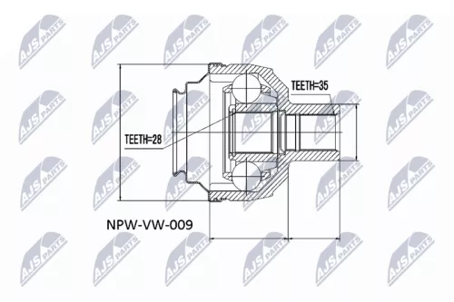 NTY NTY NPW-VW-009 Front Right Inner NTY Cv Joint & Boot Kit 