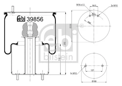 Febi Rear Left Or Right Air Bag Suspension Spring For Volvo 8700 B12