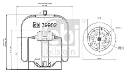 Febi Rear Air Bag Suspension Spring For Mercedes-benz Actros Actros Mp2 / M