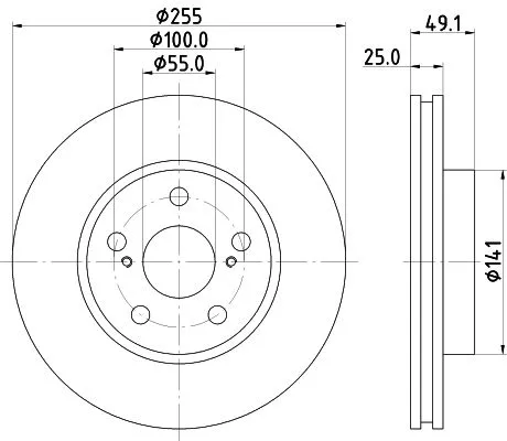 1x  MINTEX Brake Disc MDC1025 255