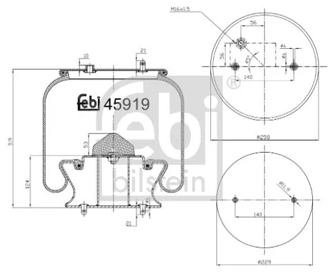 FEBI BILSTEIN FEBI BILSTEIN 45919 Febi Front Air Bag Suspension Spring For Scania 4 - Series Bus F - Series K 