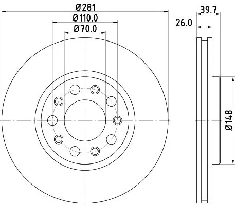 1x  MINTEX Brake Disc MDC2258 281