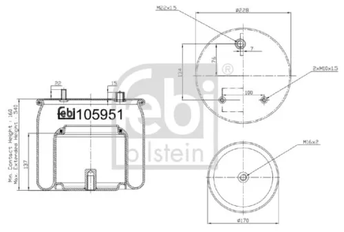 FEBI BILSTEIN FEBI BILSTEIN 105951 Febi Non-steered Leading Axle Non-steered Trailing Axle Bellow Air Susp 