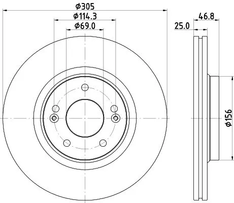 1x  MINTEX Brake Disc MDC2802C 305