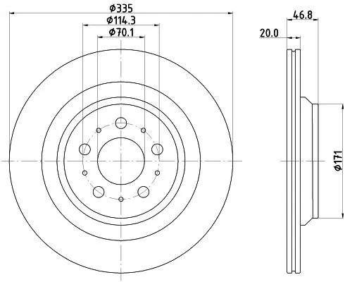 1x  MINTEX Brake Disc MDC3166C 335