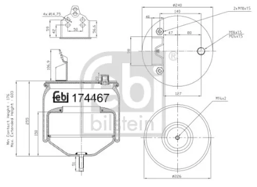 FEBI BILSTEIN FEBI BILSTEIN 174467 Febi Rear Air Bag Suspension Spring For Volvo Fh Fh Ii Fh12 Fh16 Fm Fm12 Fm 