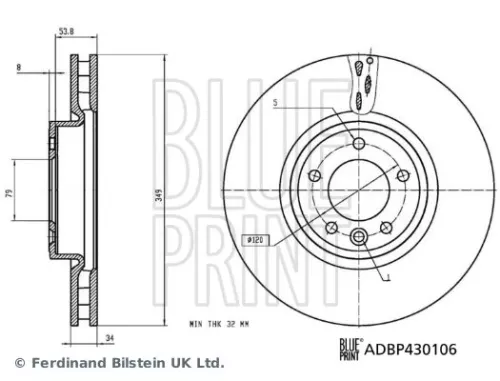 BLUE PRINT BLUE PRINT ADBP430106 2x BLUE Print Front Internally Vented Brake Discs For Land Rover Discsovery Range Rov 