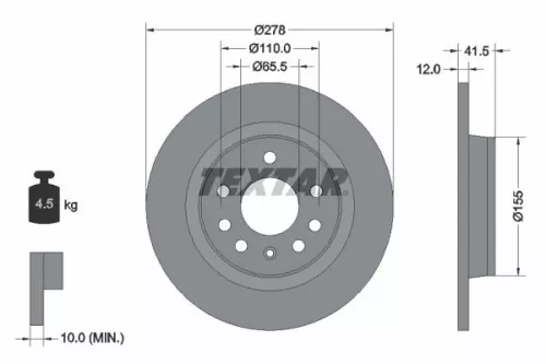 1x TEXTAR 2118503 Brake Disc