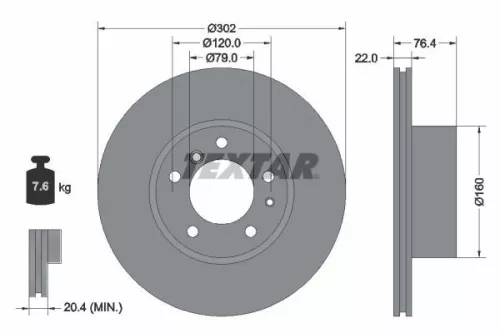 TEXTAR TEXTAR 92042203 1x TEXTAR 92042203 Brake Disc 