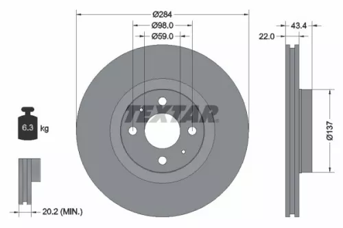 1x  TEXTAR Brake Disc 92053503 284