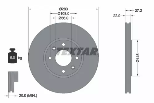 1x TEXTAR 92059600 Brake Disc