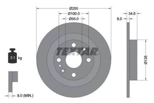 1x  TEXTAR Brake Disc 92061700 250