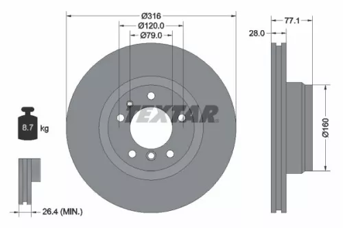 1x TEXTAR 92071405 Brake Disc