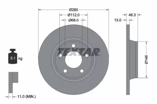1x TEXTAR 92071605 Brake Disc