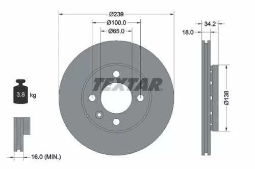 1x TEXTAR 92072003 Brake Disc