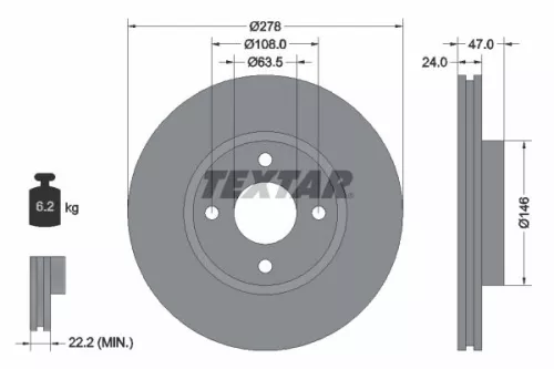 1x TEXTAR 92075400 Brake Disc