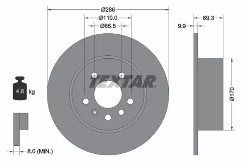 1x TEXTAR 92075703 Brake Disc
