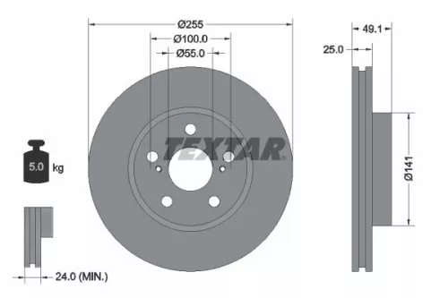 1x  TEXTAR Brake Disc 92077400 255