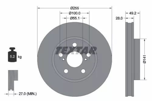 TEXTAR TEXTAR 92077500 1x TEXTAR 92077500 Brake Disc 