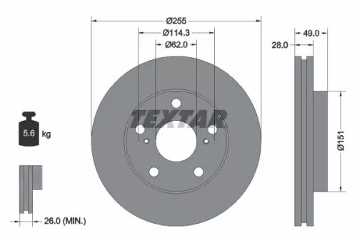 1x TEXTAR 92077600 Brake Disc