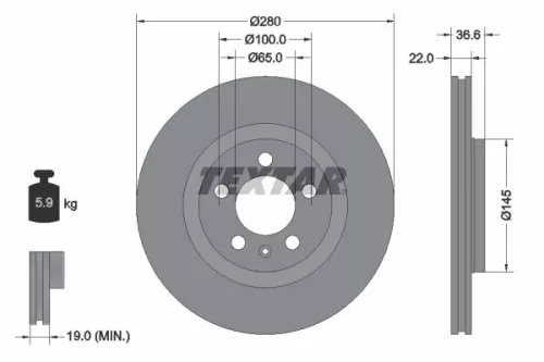 1x  TEXTAR Brake Disc 92082305 280