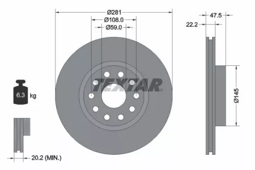 TEXTAR TEXTAR 92093800 1x TEXTAR 92093800 Brake Disc 