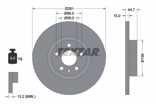 1x TEXTAR 92096400 Brake Disc