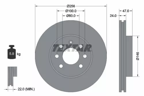 TEXTAR TEXTAR 92102600 1x TEXTAR 92102600 Brake Disc 