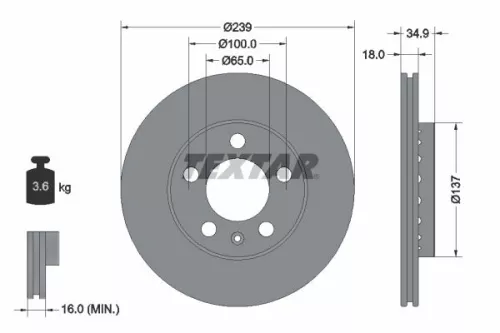 1x  TEXTAR Brake Disc