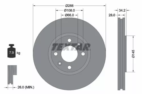 1x  TEXTAR Brake Disc 92107800 288