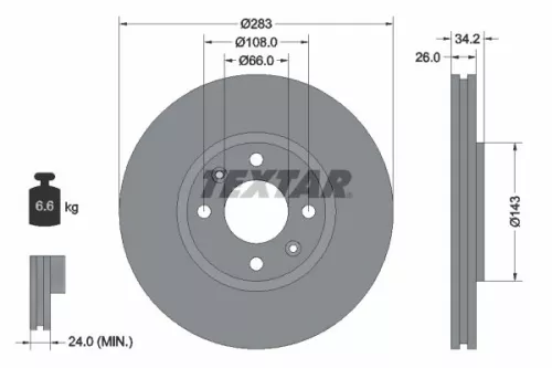 1x  TEXTAR Brake Disc 92111603 283