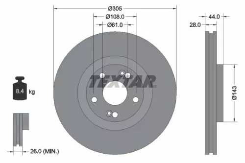 1x TEXTAR 92112300 Brake Disc