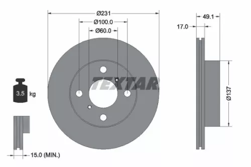 1x TEXTAR 92113300 Brake Disc