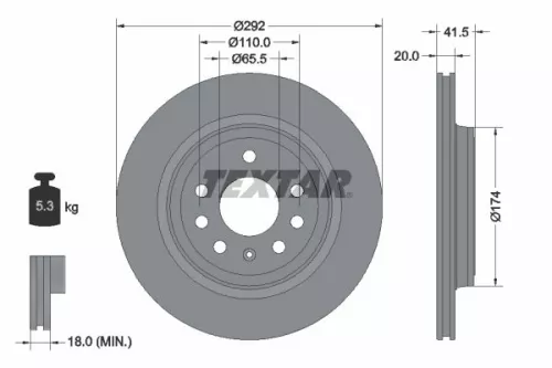 1x  TEXTAR Brake Disc 92118403 292