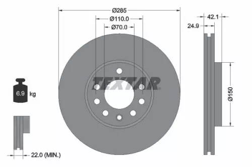 1x  TEXTAR Brake Disc 92118705 285