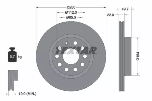 TEXTAR TEXTAR 92120705 1x TEXTAR 92120705 Brake Disc 
