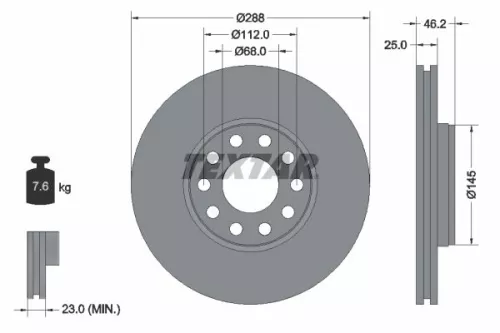TEXTAR TEXTAR 92121005 1x TEXTAR 92121005 Brake Disc 