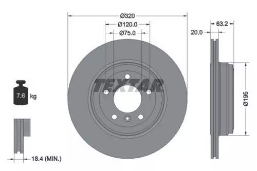1x TEXTAR 92122703 Brake Disc