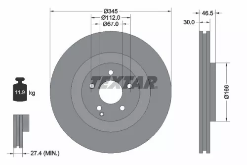 1x TEXTAR 92123603 Brake Disc