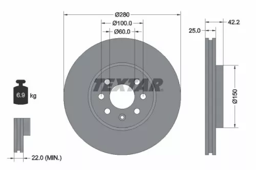 1x TEXTAR 92124603 Brake Disc