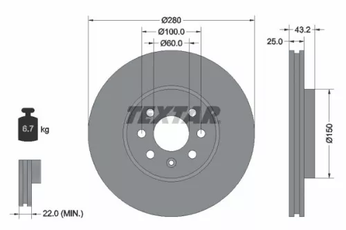 1x TEXTAR 92129303 Brake Disc