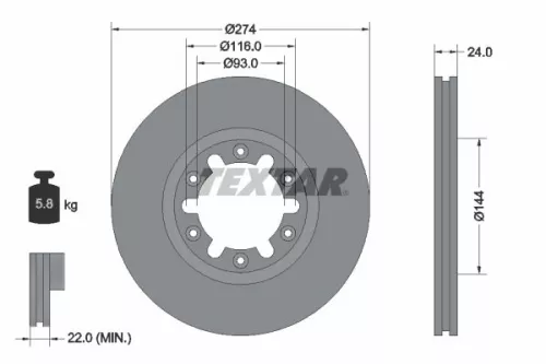 TEXTAR TEXTAR 92136300 1x TEXTAR 92136300 Brake Disc 