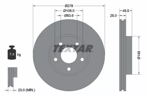 1x TEXTAR 92141205 Brake Disc