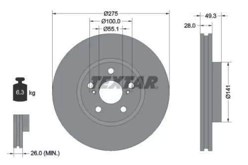 1x TEXTAR 92142003 Brake Disc