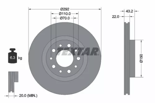 1x  TEXTAR Brake Disc 92145303 292