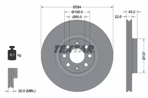 1x  TEXTAR Brake Disc