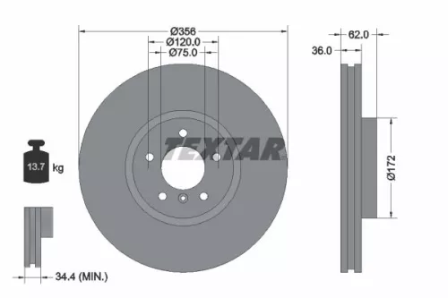 1x  TEXTAR Brake Disc