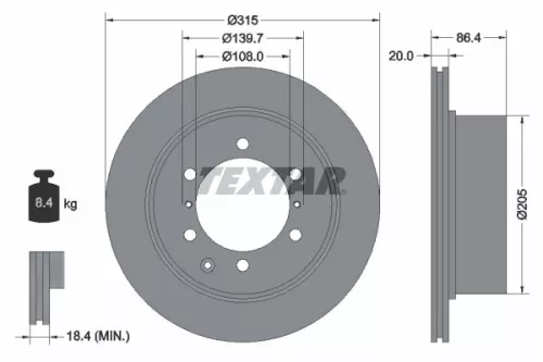1x  TEXTAR Brake Disc 92146703 315