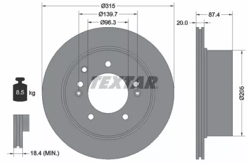 1x  TEXTAR Brake Disc